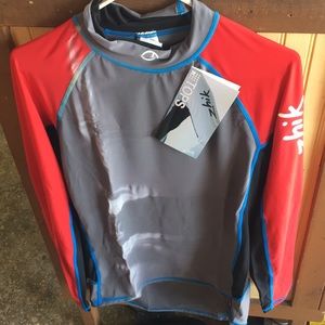 zhik red and grey rash guard shirt